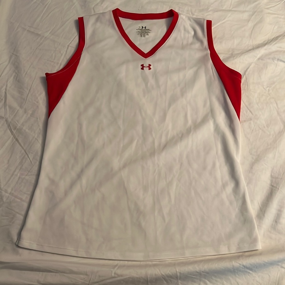 Under Armour red and white tennis top